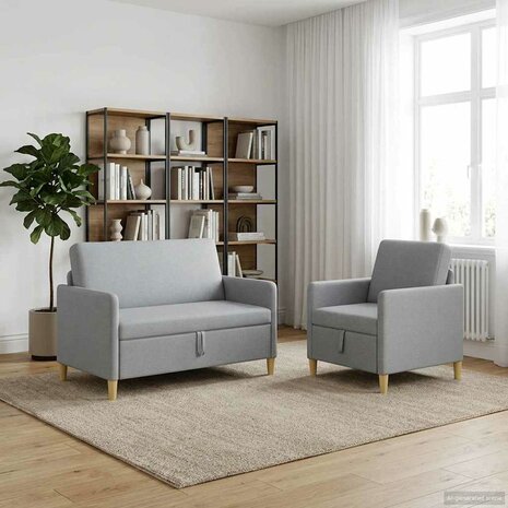 Bankenset met opbergruimte 2 pcs Lichtgrijs Polyester 3