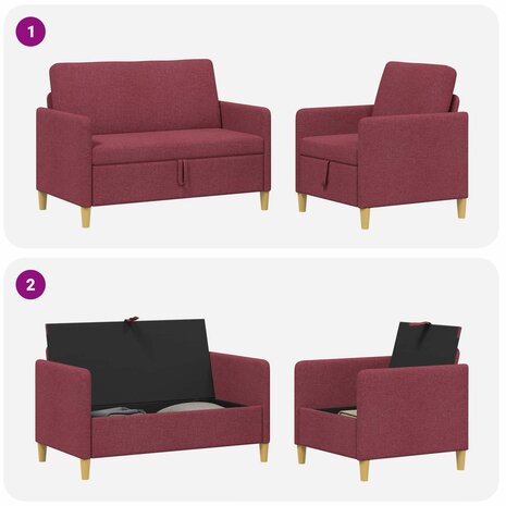 Bankenset met opbergruimte 2 pcs Wijnrood Polyester 7