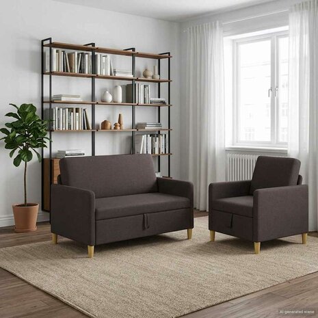 Bankenset met opbergruimte 2 pcs Donkerbruin Polyester 3
