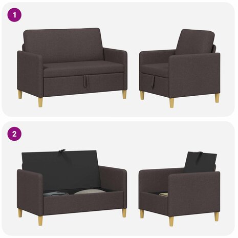 Bankenset met opbergruimte 2 pcs Donkerbruin Polyester 7
