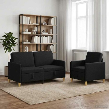 Bankenset met opbergruimte 2 pcs Zwart Polyester 1