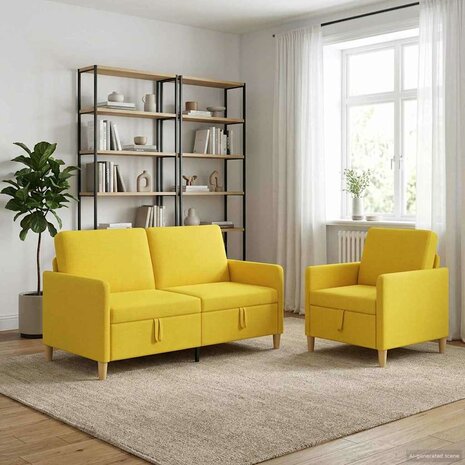Bankenset met opbergruimte 2 pcs Lichtgeel Polyester 3