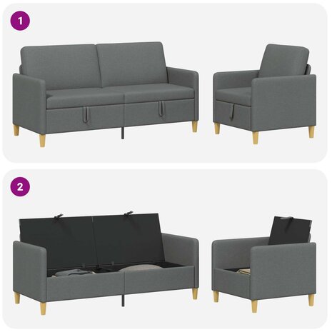 Bankenset met opbergruimte 2 pcs Donkergrijs Polyester 3
