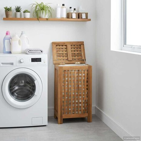 Wasmand Naturel 35 x 25 x 60 cm Massief Teakhout 1
