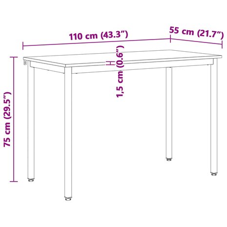 Eettafel Wit 110 x 55 x 75 cm Massief grenenhout 10