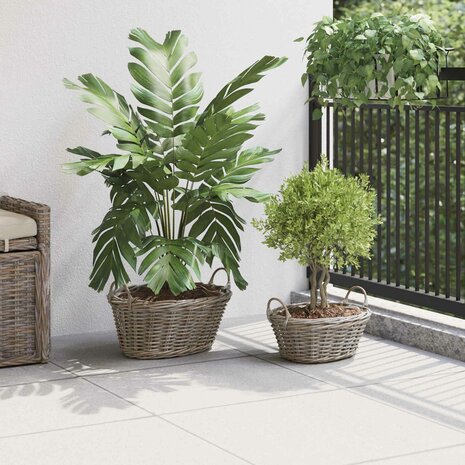 Plantenmand met opslag 2 pcs Grijs Lacak Riet 3