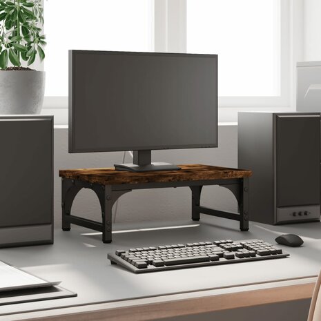 Monitorstandaard 37x23x14 cm bewerkt hout gerookt eikenkleurig 1