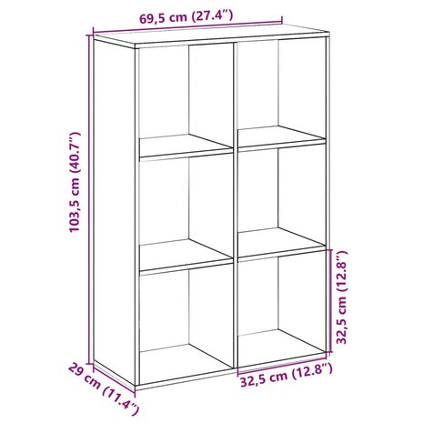 Kamerscherm / boekenkast 69,5x29x103,5 cm hout betongrijs 11