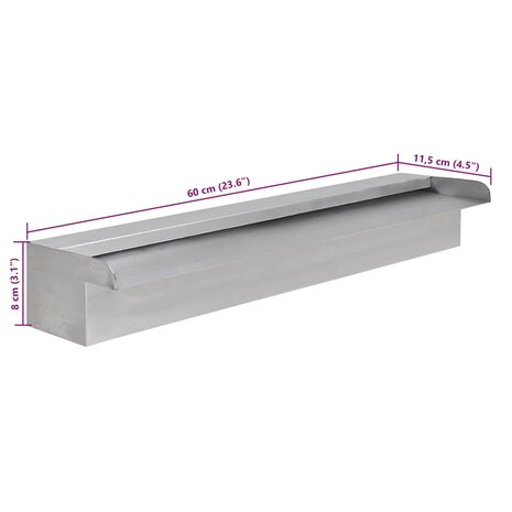 Zwembadwaterval rechthoekig 60 cm roestvrij staal 7