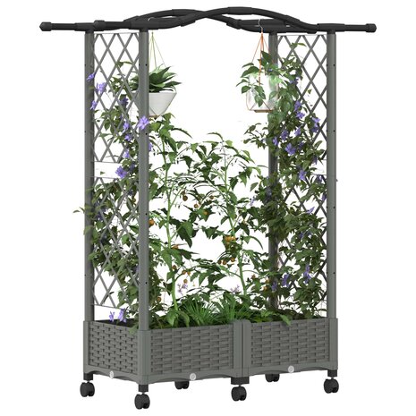Verhoogde tuinbak met Trellis en Dak Lichtgrijs 124 x 40 x 129 cm PP 3