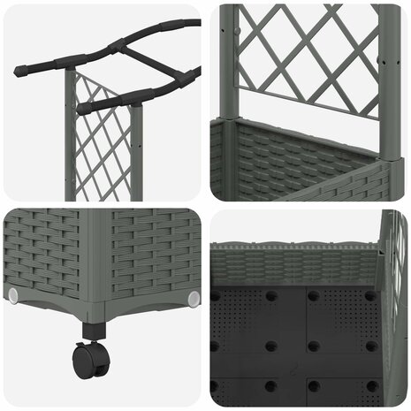 Verhoogde tuinbak met Trellis en Dak Lichtgrijs 124 x 40 x 129 cm PP 6