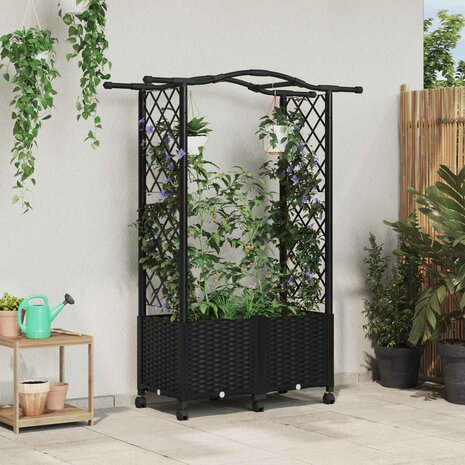 Verhoogde tuinbak met Trellis en Dak Zwart 125 x 40 x 144 cm PP 1