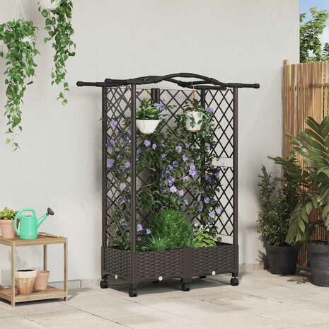 Verhoogde tuinbak met Trellis en Dak Bruin 124 x 40 x 129 cm PP 1