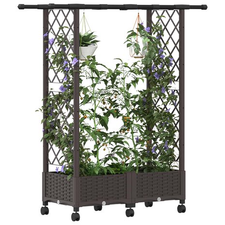Verhoogde tuinbak met Trellis en Dak Bruin 122,5 x 40 x 127 cm PP 3