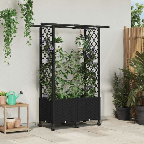 Verhoogde tuinbak met Trellis en Dak Zwart 124,5 x 40 x 142 cm PP 1