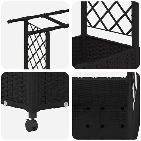 Verhoogde tuinbak met Trellis en Dak Zwart 124,5 x 40 x 142 cm PP 6