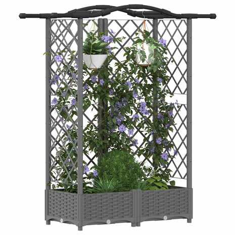 Verhoogde tuinbak met Trellis en Dak Lichtgrijs 124 x 40 x 123 cm PP 3