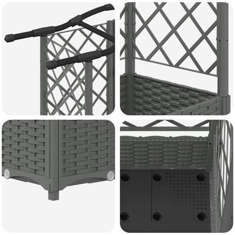 Verhoogde tuinbak met Trellis en Dak Lichtgrijs 124 x 40 x 123 cm PP 6