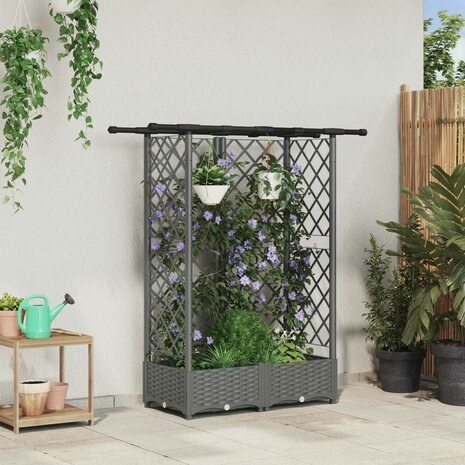 Verhoogde tuinbak met Trellis en Dak Lichtgrijs 124 x 40 x 121 cm PP 1