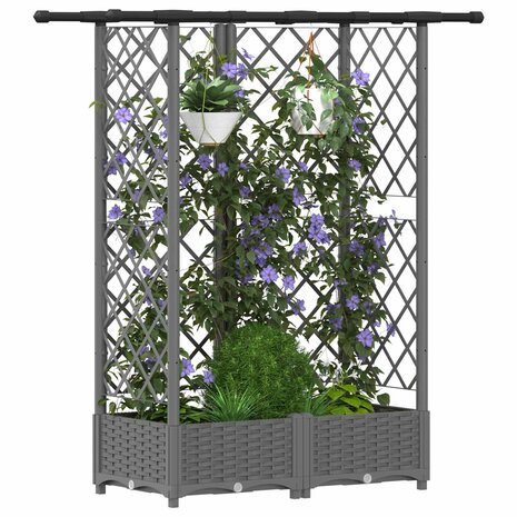 Verhoogde tuinbak met Trellis en Dak Lichtgrijs 124 x 40 x 121 cm PP 3