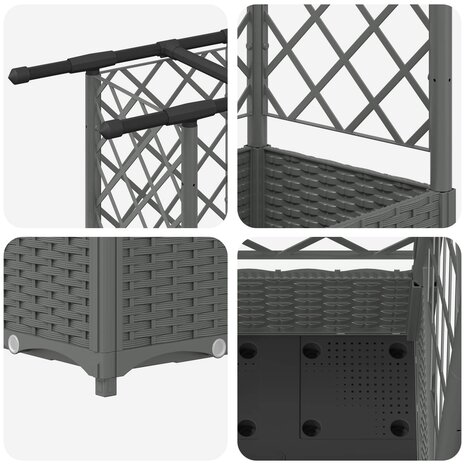 Verhoogde tuinbak met Trellis en Dak Lichtgrijs 124 x 40 x 121 cm PP 6