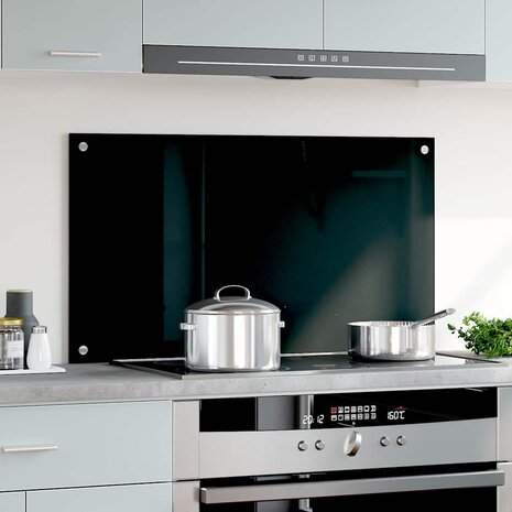 Spatscherm keuken 90x50 cm gehard glas zwart 3