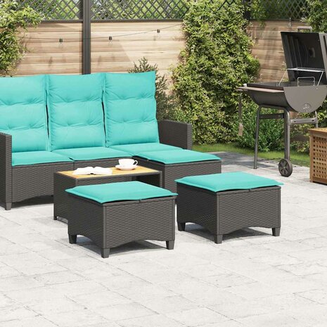 Tuinkrukken met kussens 2 st 55x55x36 cm poly rattan zwart 3
