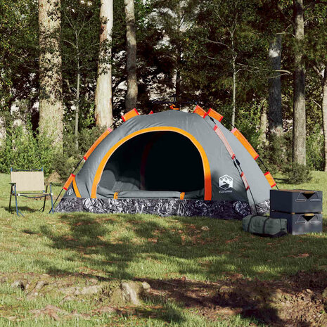 Tent 3-persoons snelontgrendeling grijs en oranje 3