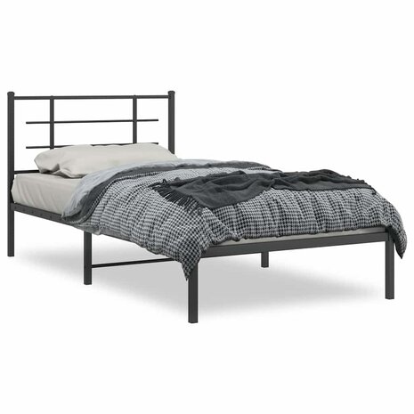 Bedframe met hoofdbord metaal zwart 100x200 cm 2