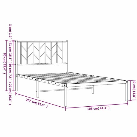 Bedframe met hoofdbord metaal zwart 100x200 cm 11