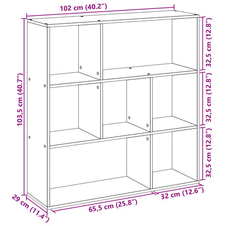 Kamerscherm / boekenkast 102x29x103,5 cm hout oud houtkleurig 11