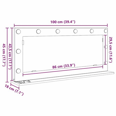 Make-up spiegel Wit 100 x 45 x 18 cm Glas en Hout met Kunststof 11