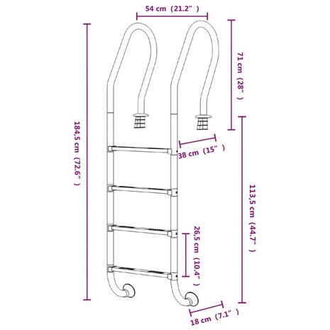 Zwembadladder 54x38x184,5 cm 304 roestvrij staal 6