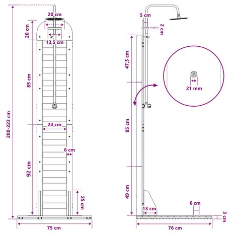 Buitendouche 223 cm Massief grenenhout en roestvrij staal Wit 11