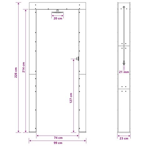 Buitendouche 226 cm Massief grenenhout en roestvrij staal 9