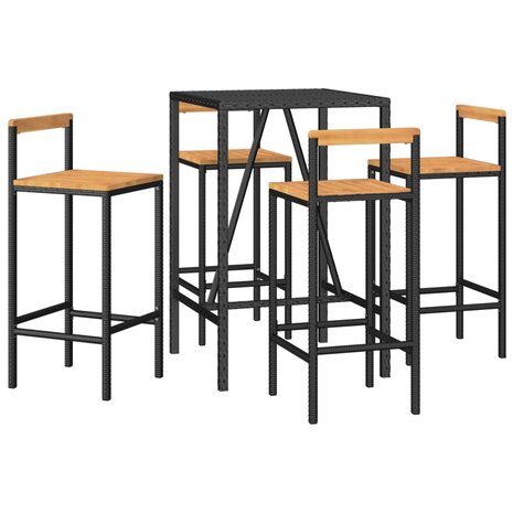 5-delige Tuinbarset poly rattan en massief acaciahout zwart 3