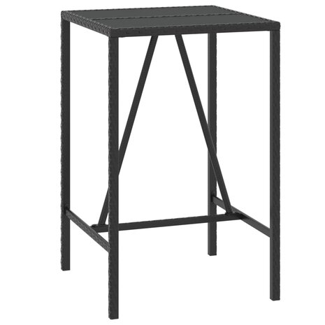 Bartafel met glazen blad 70x70x110 cm poly rattan zwart 2