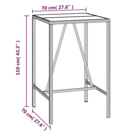 Bartafel met glazen blad 70x70x110 cm poly rattan zwart 6