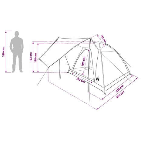 Kamperen tent met dak Groen 4-persoons Polyester en staal 12
