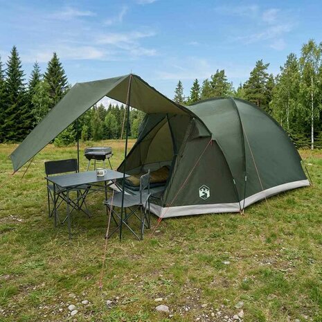 Huisje Tent met dak Leger groen 4-persoons Polyester en staal 1