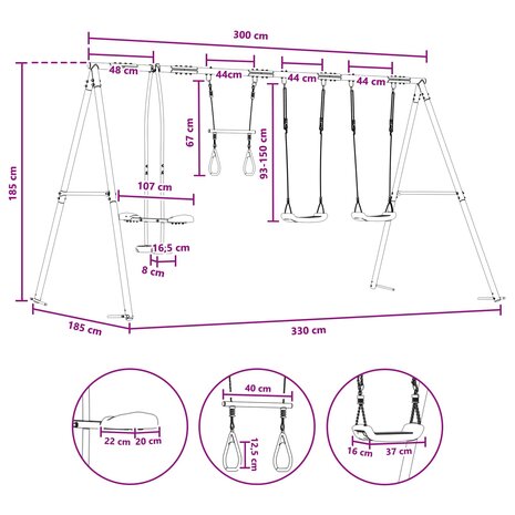 Buiten Schommelset Meerkleurig 330 x 185 x 185 cm Staal en PE 9