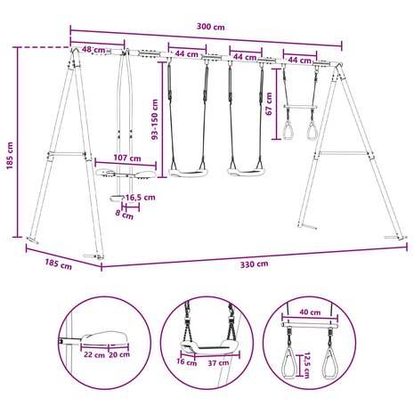 Buiten Schommelset Meerkleurig 330 x 185 x 185 cm Staal en PE 10