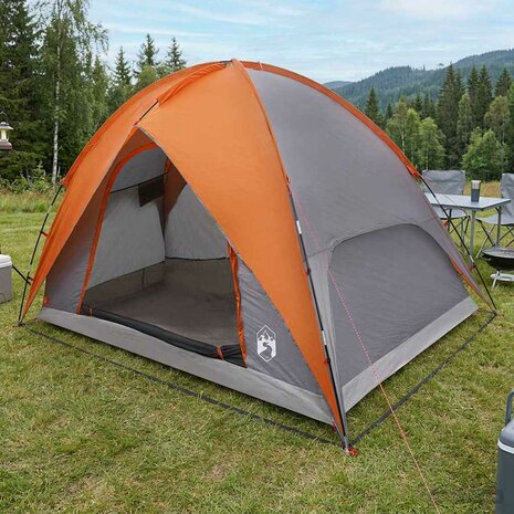 Camping Tent met Regenhoes Waterdicht Koepel Grijs en Oranje 3
