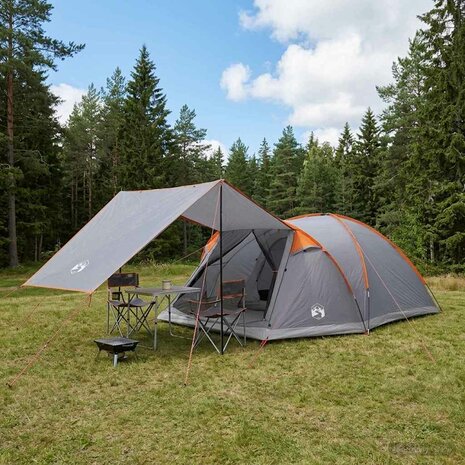 Huisje Tent Grijs en Oranje 8-persoons Polyester en staal 1