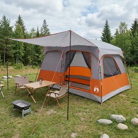 Gezinstent met dak Grijs en Oranje 320 x 210 x 180 cm Polyester 1