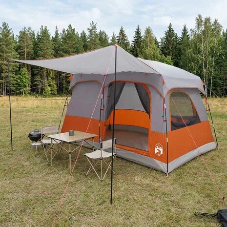 Gezinstent met dak Grijs en Oranje 380 x 260 x 190 cm Polyester 1
