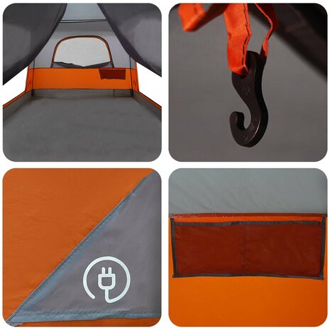 Gezinstent met dak Grijs en Oranje 380 x 260 x 190 cm Polyester 10