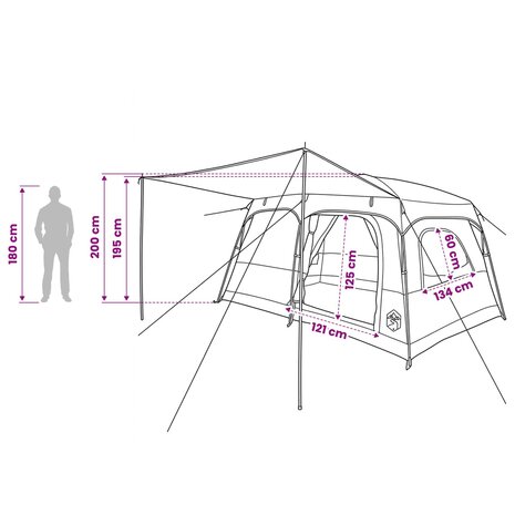 Gezinstent met dak Grijs en Oranje 380 x 260 x 190 cm Polyester 12