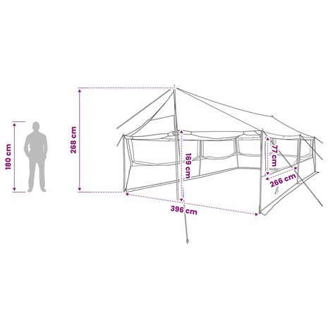 Gezinstent Bruin grijs 600 x 400 x 268 cm Polyester en staal 12