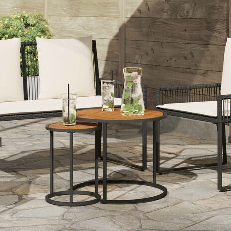 Salontafelset2 pcs Naturel en Zwart 55 x 55 x 45 cm 1